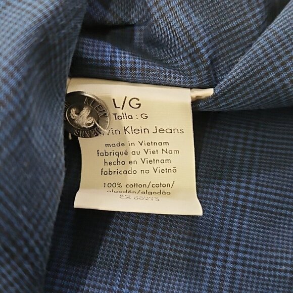 Calvin Klein Jeans Shirt Men's L Navy Blue Plaid Button Down Pockets EUC Luxe - Picture 4 of 15